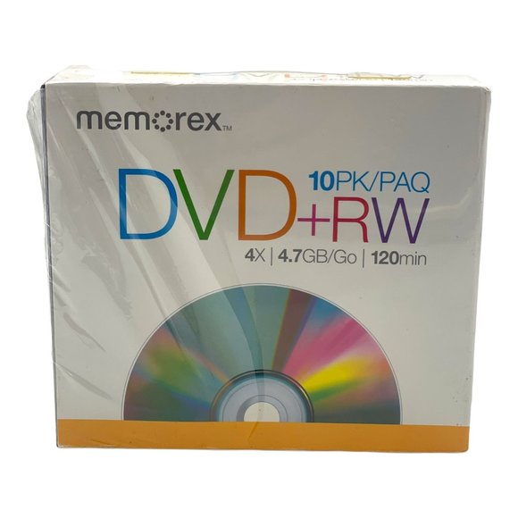 Memorex Rewritable DVD + RW 10 Pack 4x 4.7GB 120min Disks Jewel Cases SEALED - Picture 1 of 7